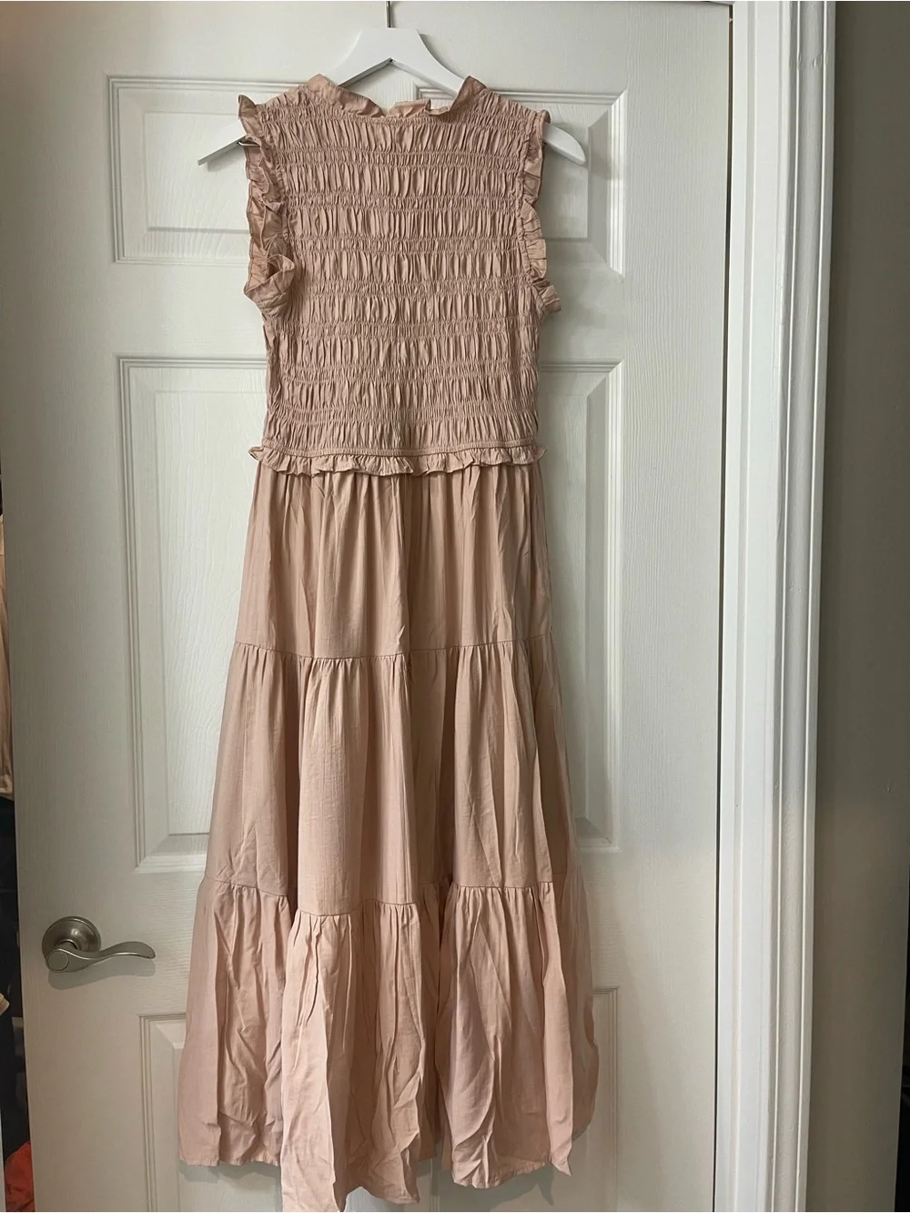 Blu Pepper Blush Smocked V-Neck Tiered Maxi Dress